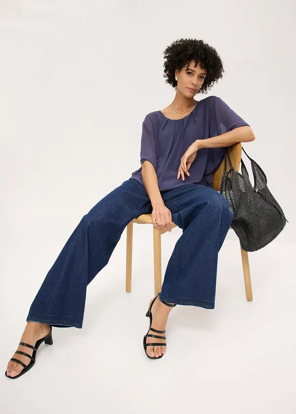 Chiffongblus med linne, bonprix
