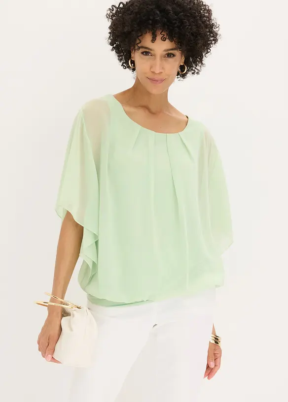Chiffongblus med linne, bonprix