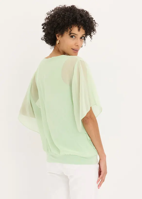 Chiffongblus med linne, bonprix