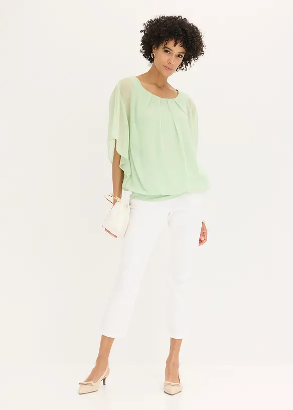 Chiffongblus med linne, bonprix