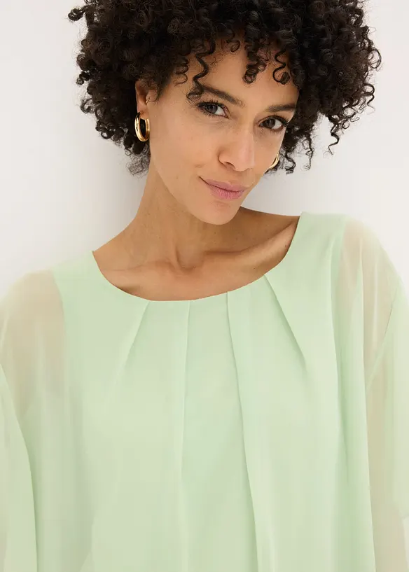 Chiffongblus med linne, bonprix
