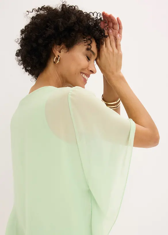 Chiffongblus med linne, bonprix