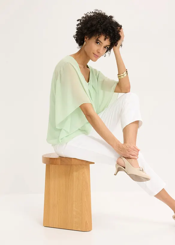 Chiffongblus med linne, bonprix