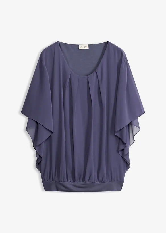 Chiffongblus med linne, bonprix