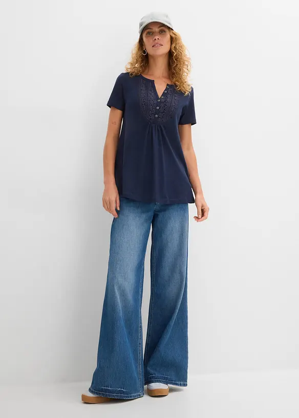 Bomullstopp i flamgarn, kort&auml;rmad, bonprix