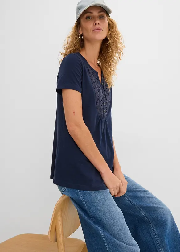 Bomullstopp i flamgarn, kort&auml;rmad, bonprix