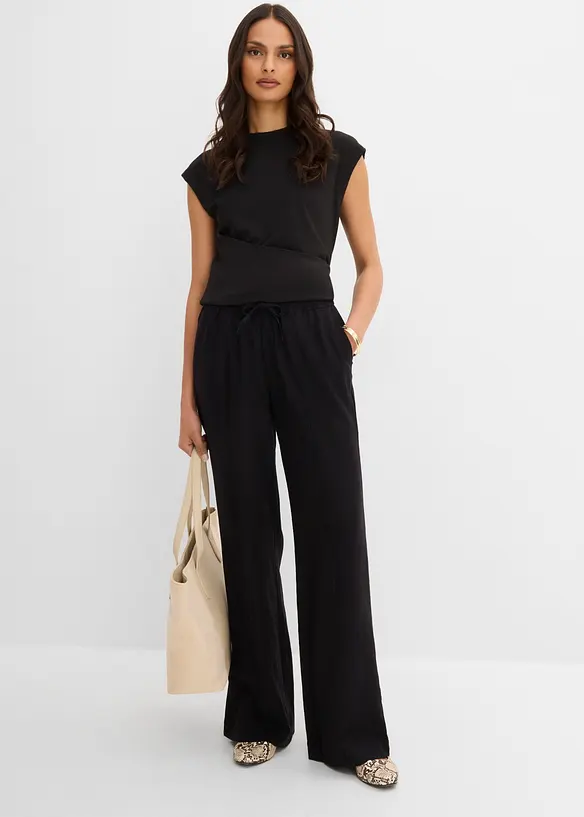 Palazzobyxa i tunn linnemix, bonprix