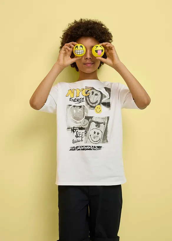 T-shirt i bomull med smiley world-motiv, avslappnad passform, SmileyWorld