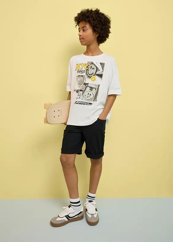 T-shirt i bomull med smiley world-motiv, avslappnad passform, SmileyWorld