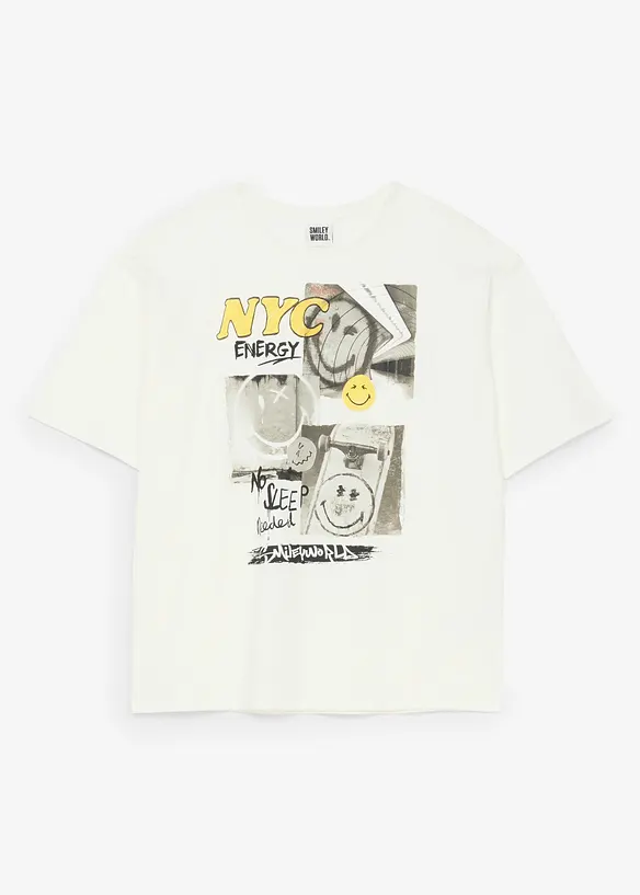 T-shirt i bomull med smiley world-motiv, avslappnad passform, SmileyWorld