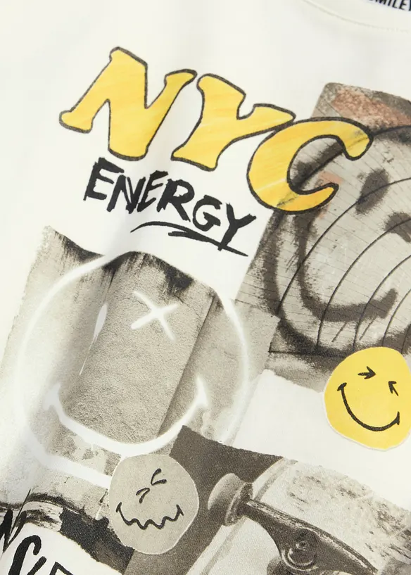 T-shirt i bomull med smiley world-motiv, avslappnad passform, SmileyWorld