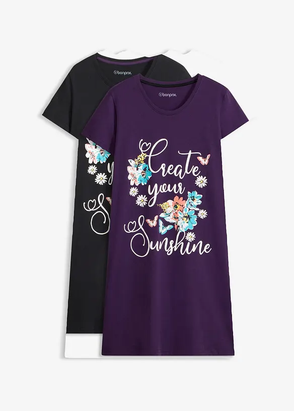 Kort nattlinne av ren bomull (2-pack), bonprix