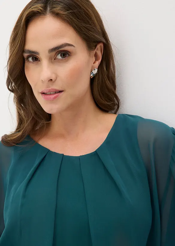 Chiffongblus med linne, bonprix