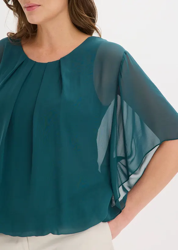 Chiffongblus med linne, bonprix