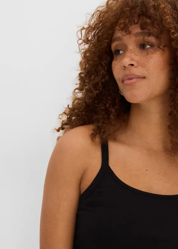 L&aring;ngt linne med smala axelband gjort av ekologisk bomull (2-pack), bonprix