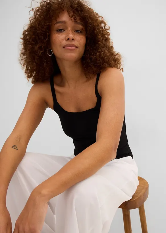 L&aring;ngt linne med smala axelband gjort av ekologisk bomull (2-pack), bonprix