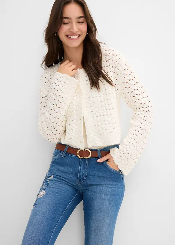 Vida jeans med blombroderi, bonprix