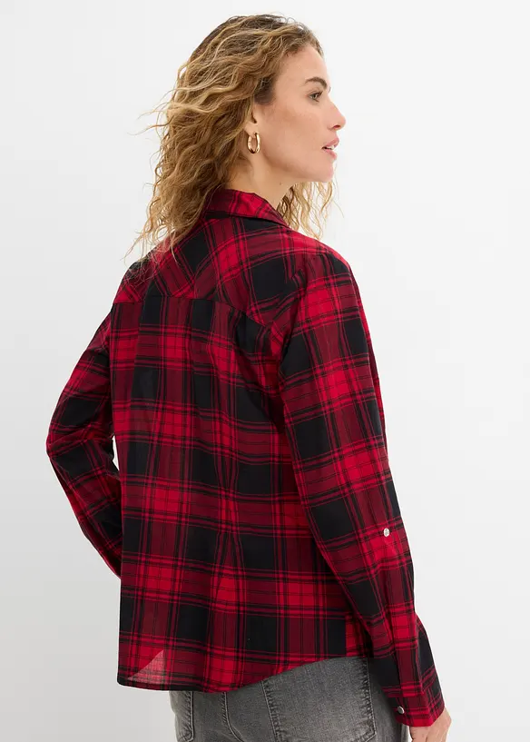 Rutig skjortblus i ren bomull, bonprix