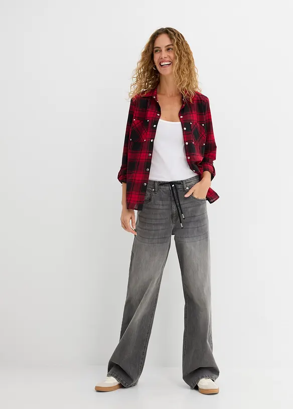 Rutig skjortblus i ren bomull, bonprix