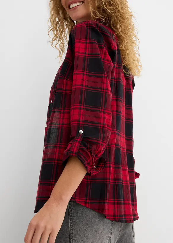 Rutig skjortblus i ren bomull, bonprix