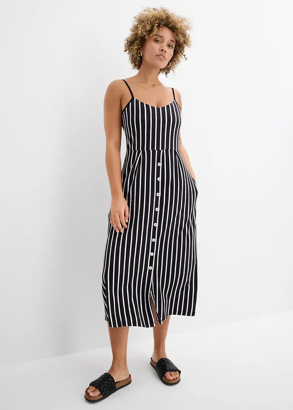 Somrig jerseykl&auml;nning med knappsl&aring; och r&auml;nder, bonprix