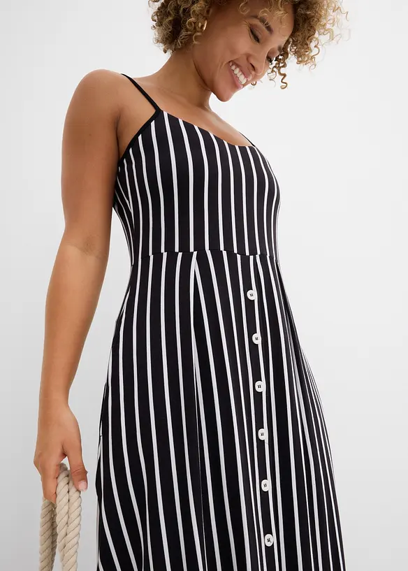 Somrig jerseykl&auml;nning med knappsl&aring; och r&auml;nder, bonprix