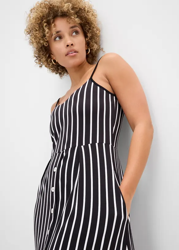 Somrig jerseykl&auml;nning med knappsl&aring; och r&auml;nder, bonprix