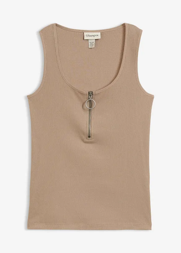 Ribbstickat linne med dragkedja, bonprix