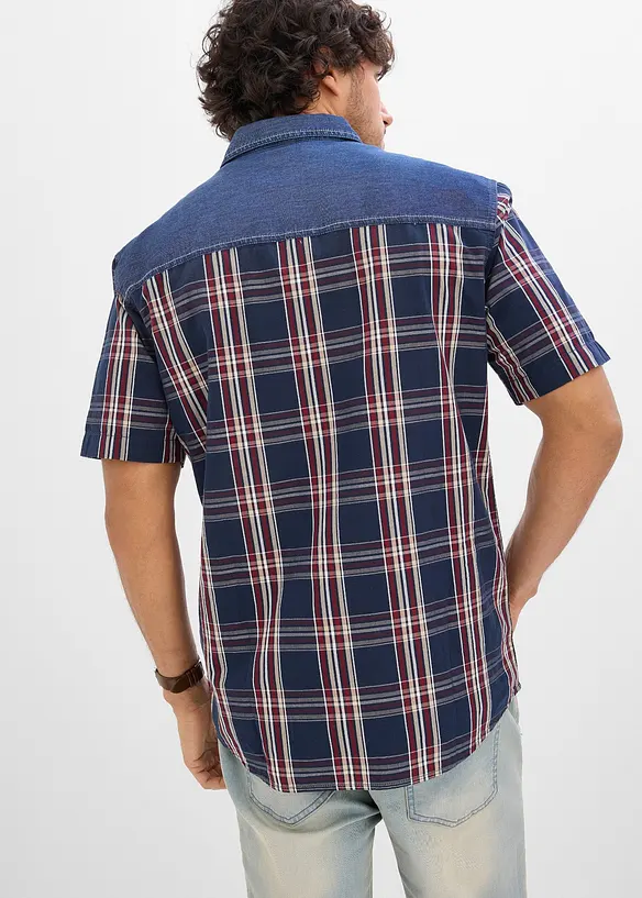 Kort&auml;rmad skjorta med denimbes&auml;ttning av ekologisk bomull, bonprix