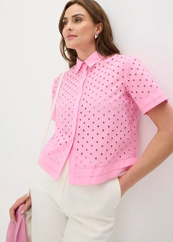 Blus med h&aring;lbroderi, bonprix