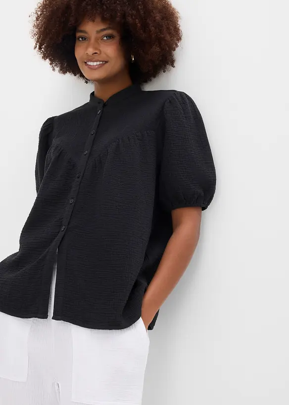 Kort&auml;rmad blus i luftig muslin, bonprix