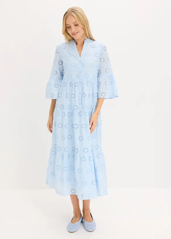 Maxikl&auml;nning i bomull med h&aring;lbroderi, bonprix