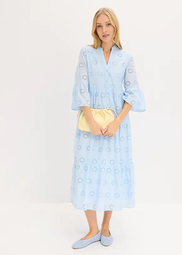 Maxikl&auml;nning i bomull med h&aring;lbroderi, bonprix