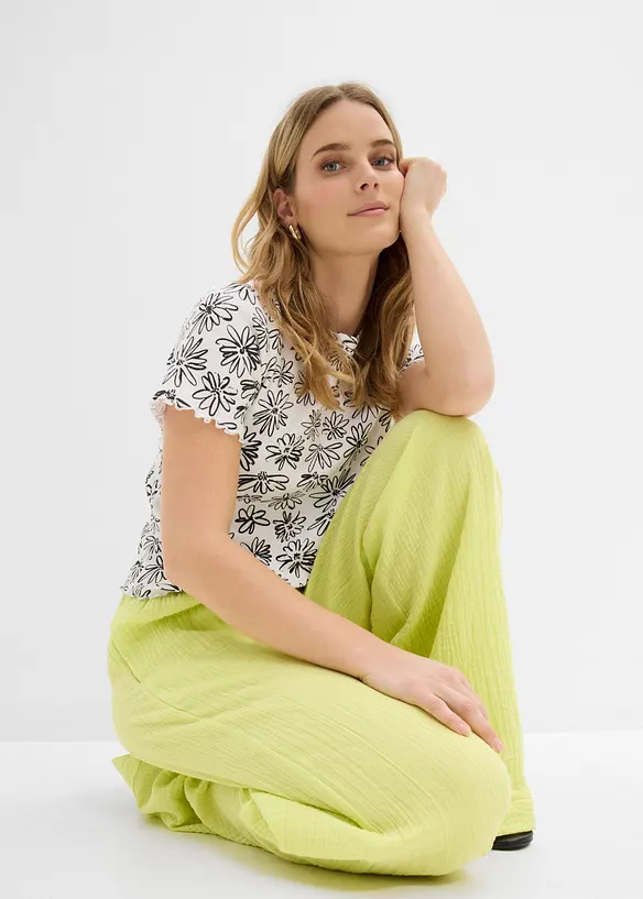 Vid dra p&aring;-byxa av luftig muslin, bonprix