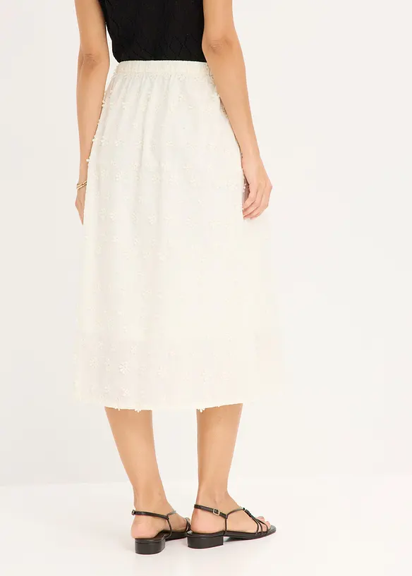 Midikjol med blombroderi, bonprix