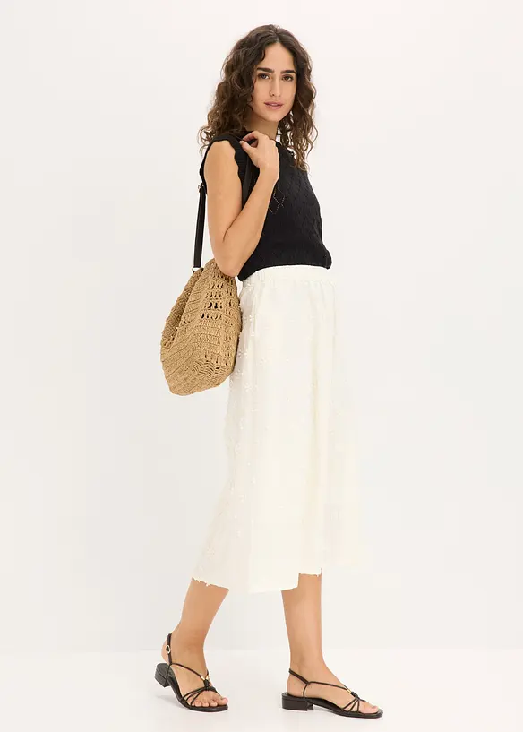 Midikjol med blombroderi, bonprix