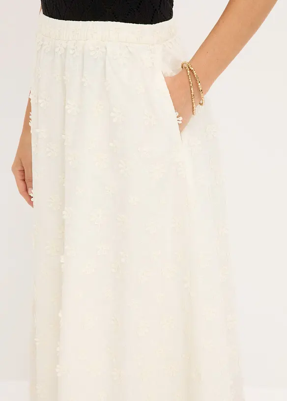 Midikjol med blombroderi, bonprix