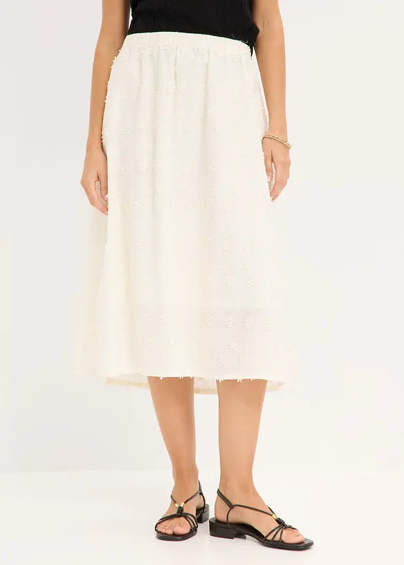 Midikjol med blombroderi, bonprix