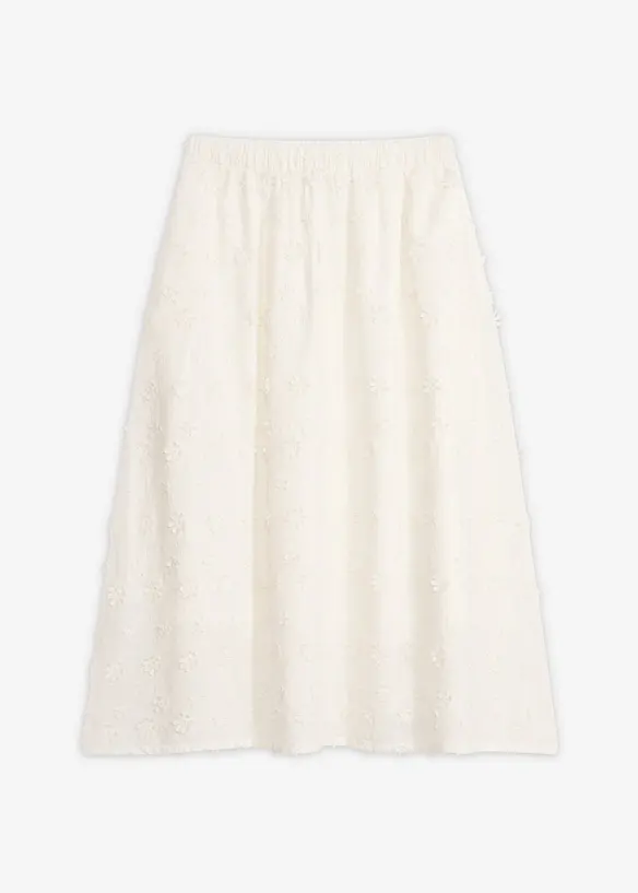 Midikjol med blombroderi, bonprix