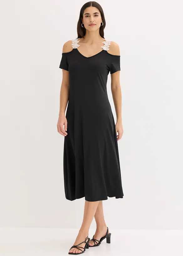 Jerseykl&auml;nning med virkad spets, bonprix