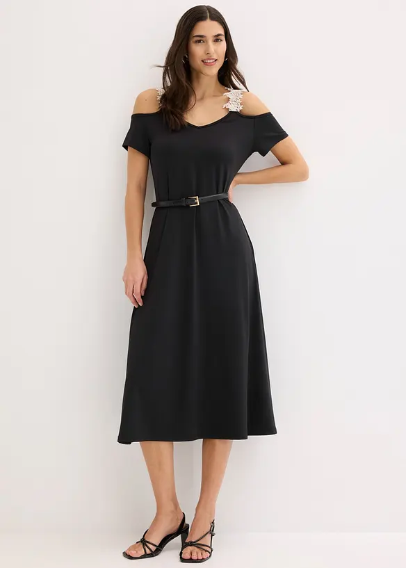 Jerseykl&auml;nning med virkad spets, bonprix