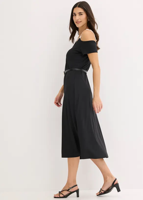 Jerseykl&auml;nning med virkad spets, bonprix