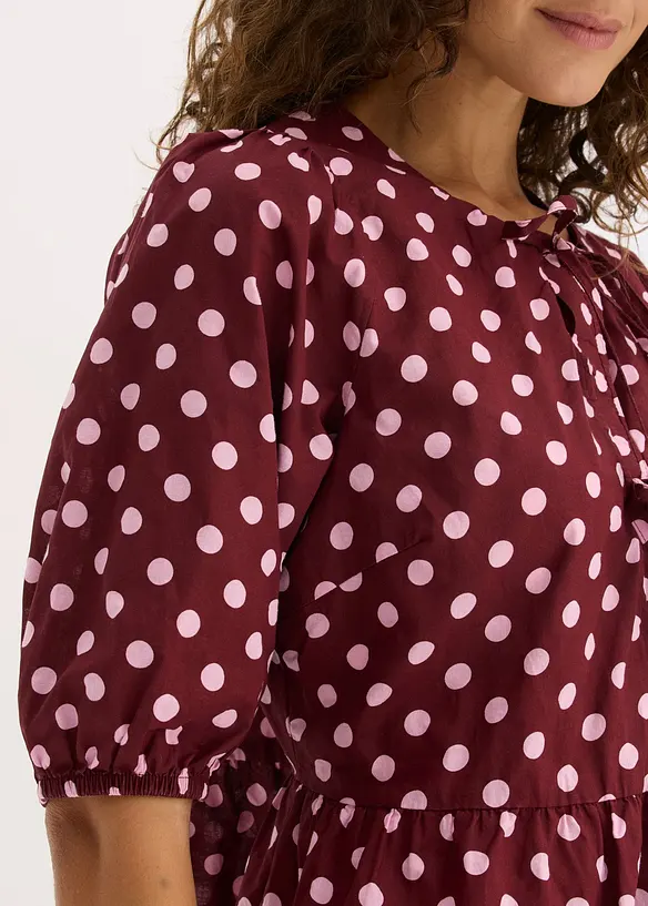 Blus i bomull med knytband, bonprix