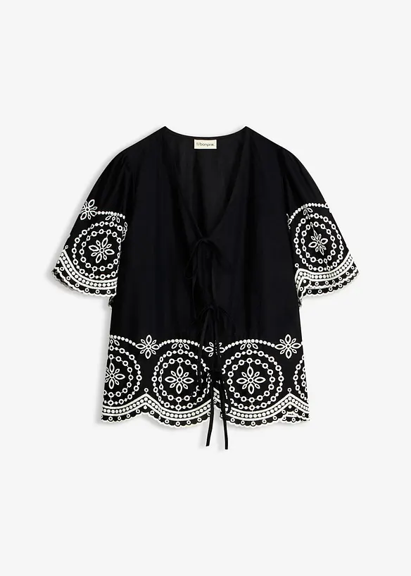 Blus i bomull med h&aring;lbroderi, bonprix