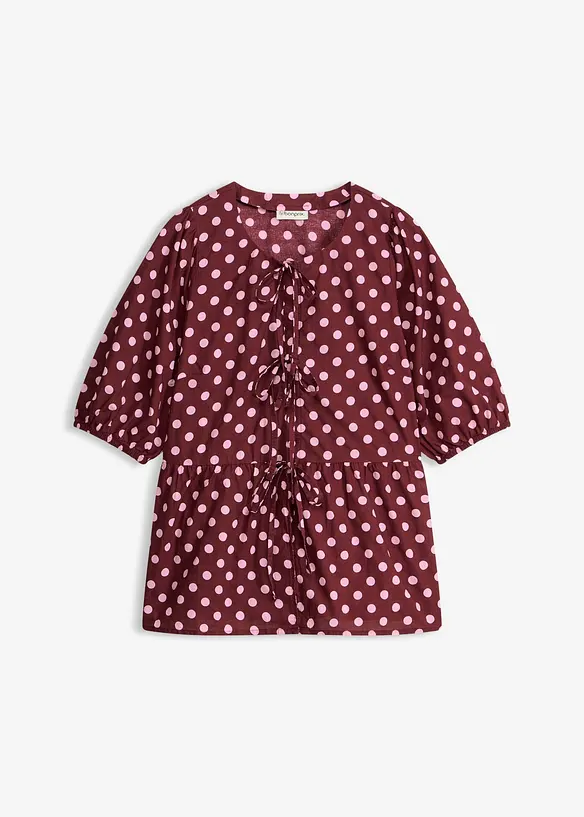 Blus i bomull med knytband, bonprix