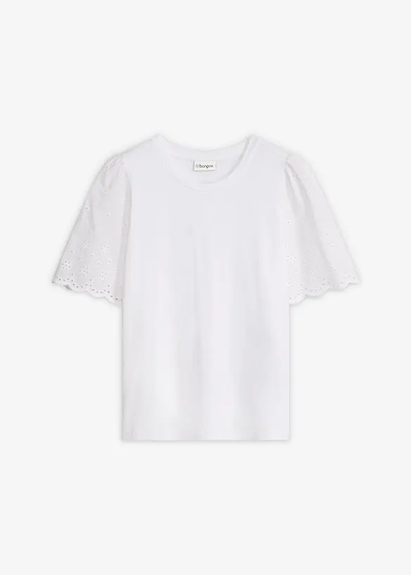 Topp av mjuk viskosmix med h&aring;lbroderi, bonprix