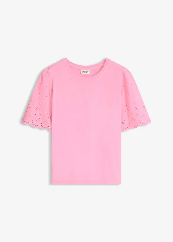 Topp av mjuk viskosmix med h&aring;lbroderi, bonprix