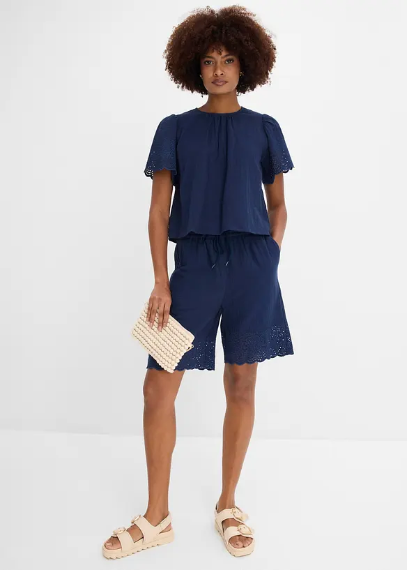 Kort&auml;rmad blus i luftig muslin, bonprix