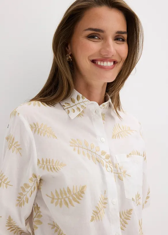 Blus i bomull med broderi, bonprix
