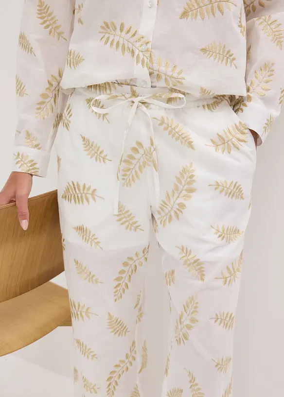 Palazzobyxa i bomull med broderi, bonprix